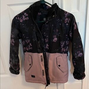 Volcom Kids Floral Puffer Jacket - Black and Pink